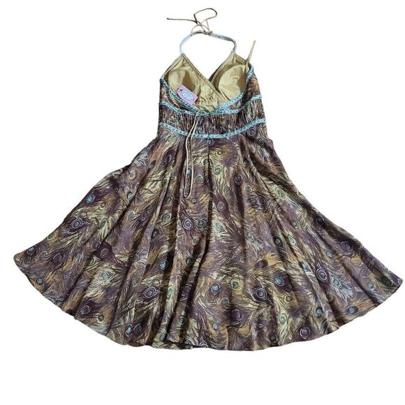 Phoebe Couture Peacock Halter Dress Brown Green Sparkle Beaded Accent SZ 10 NWT - Picture 2 of 10